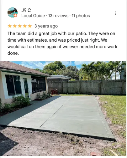 Google review 5 for Tampa Concrete Creations