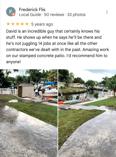 Google review 3 for Tampa Concrete Creations