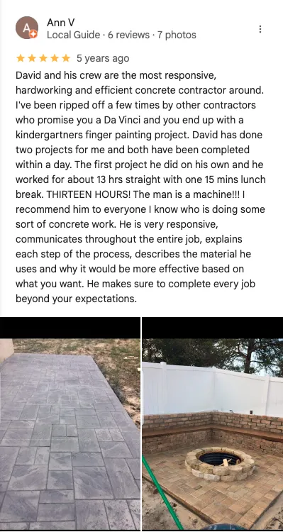Google review 2 for Tampa Concrete Creations